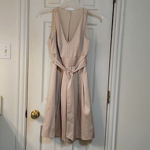 Beautiful Cream WHBM Fit and Flare Dress,   Size 0. Removable belt and pockets.